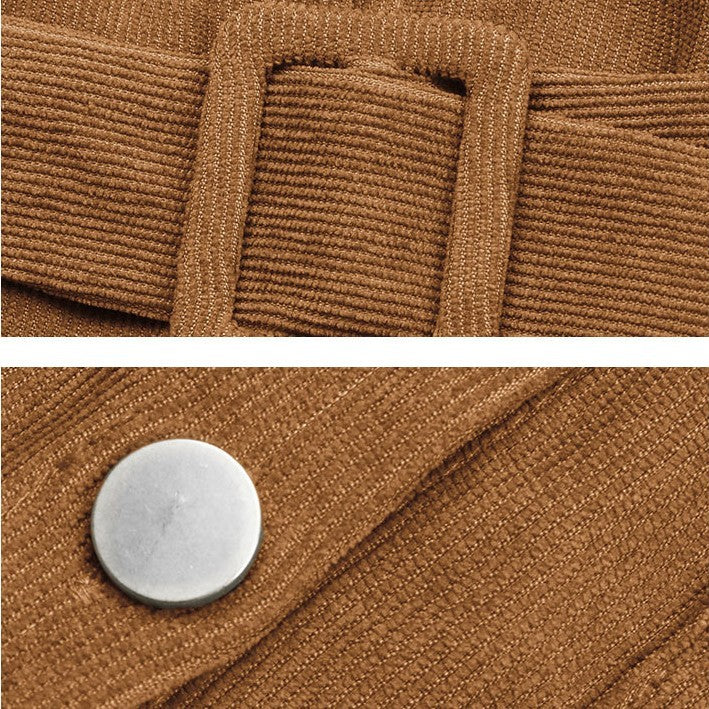 Lapels Long-Sleeved Corduroy Shirt Dress